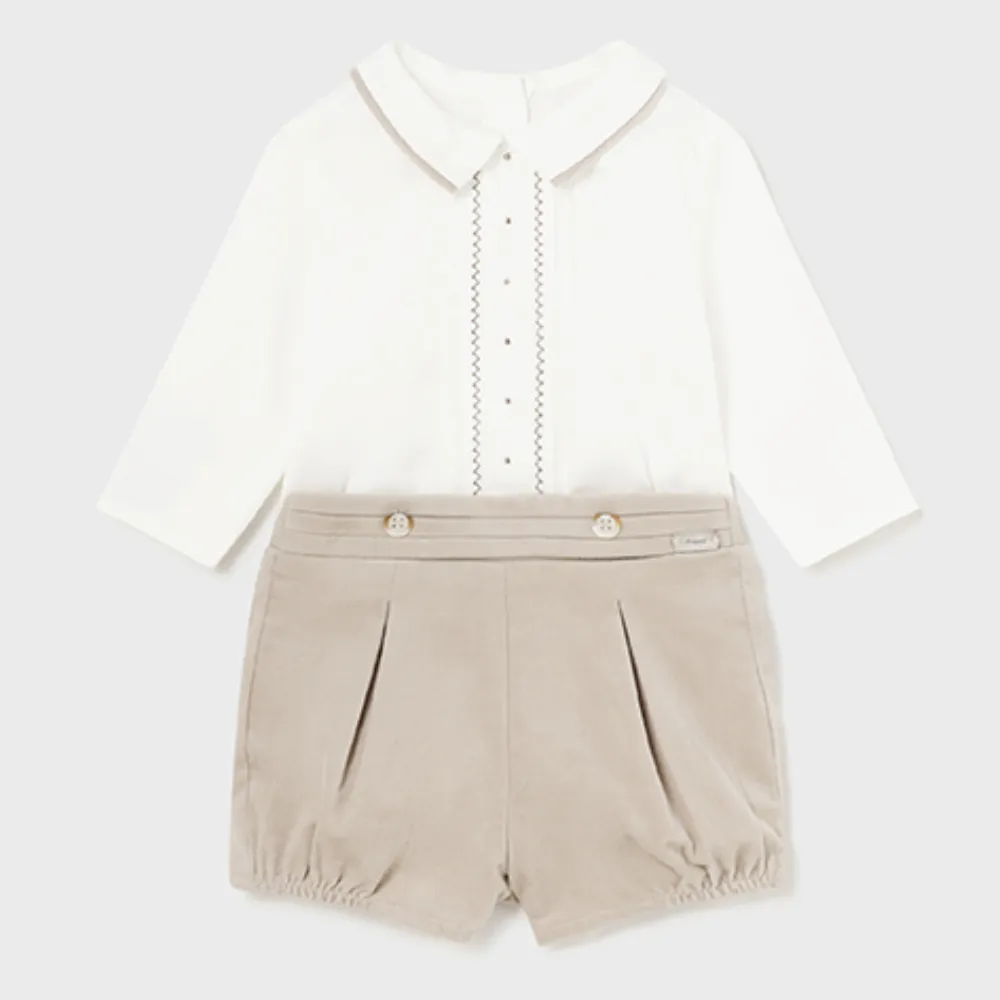 Mayoral Boys Velvet Shorts & Shirt Set