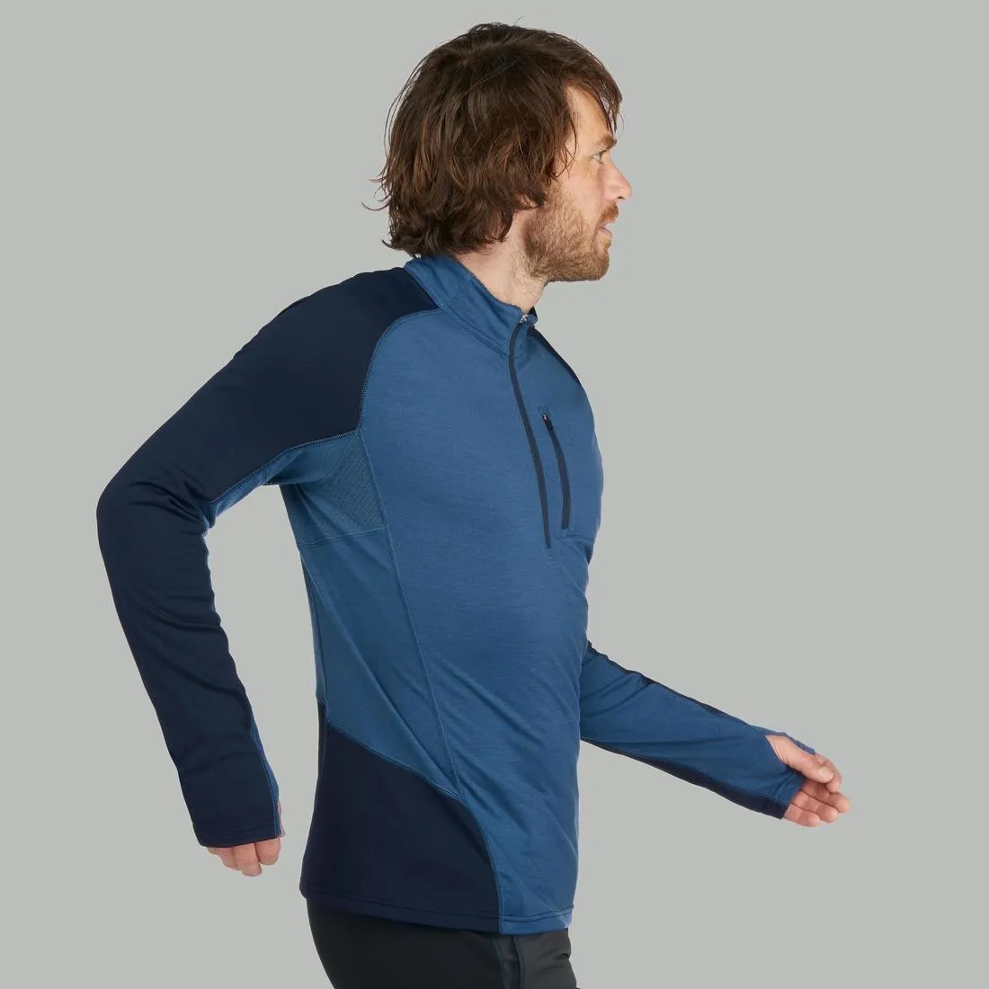 Men's Long-Sleeved Merino T-Shirt - Blue