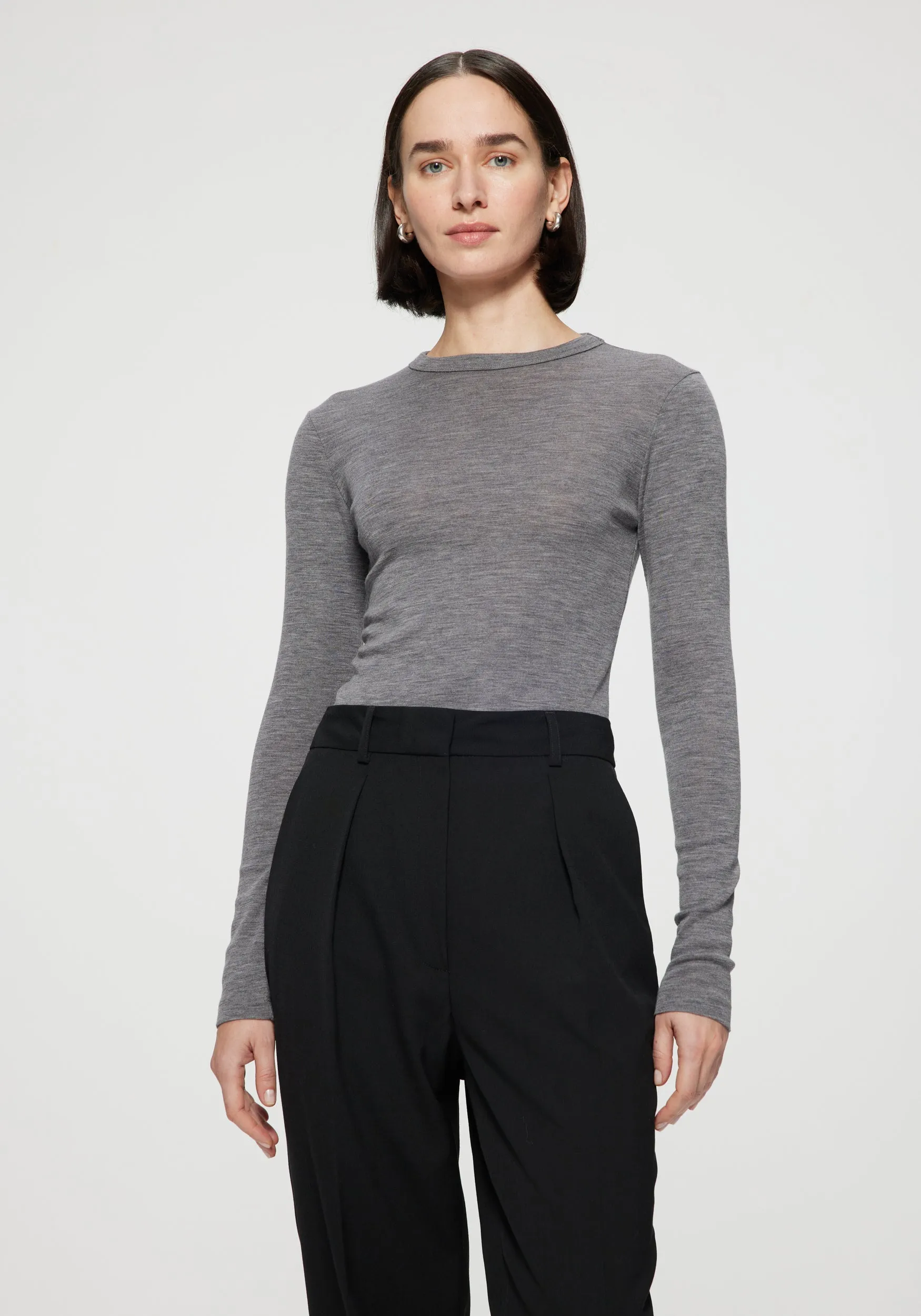 Merino Long Sleeve in Grey Melange
