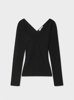 Merino Ribbed V Neck