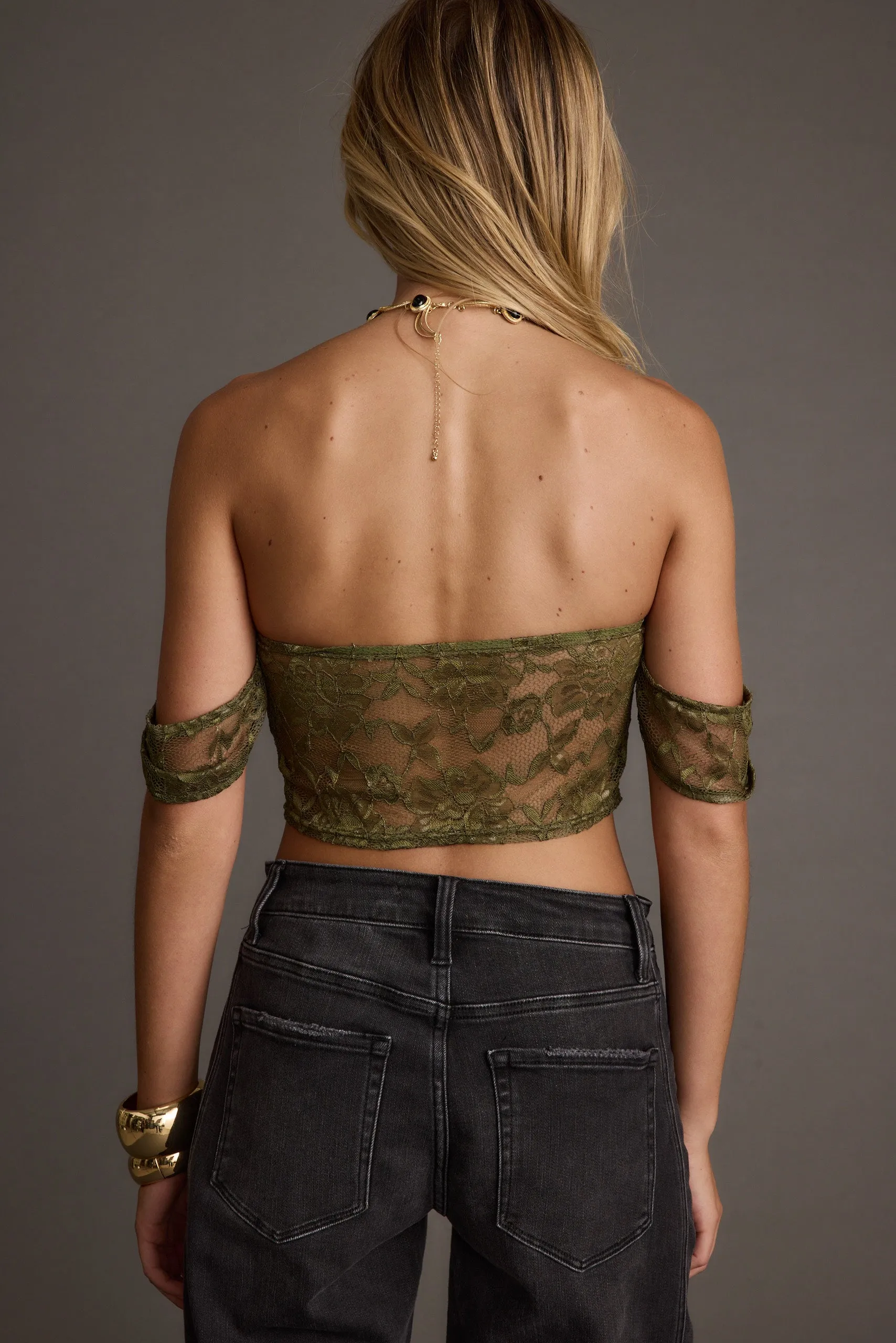 Moody Olive Satin And Lace Corset