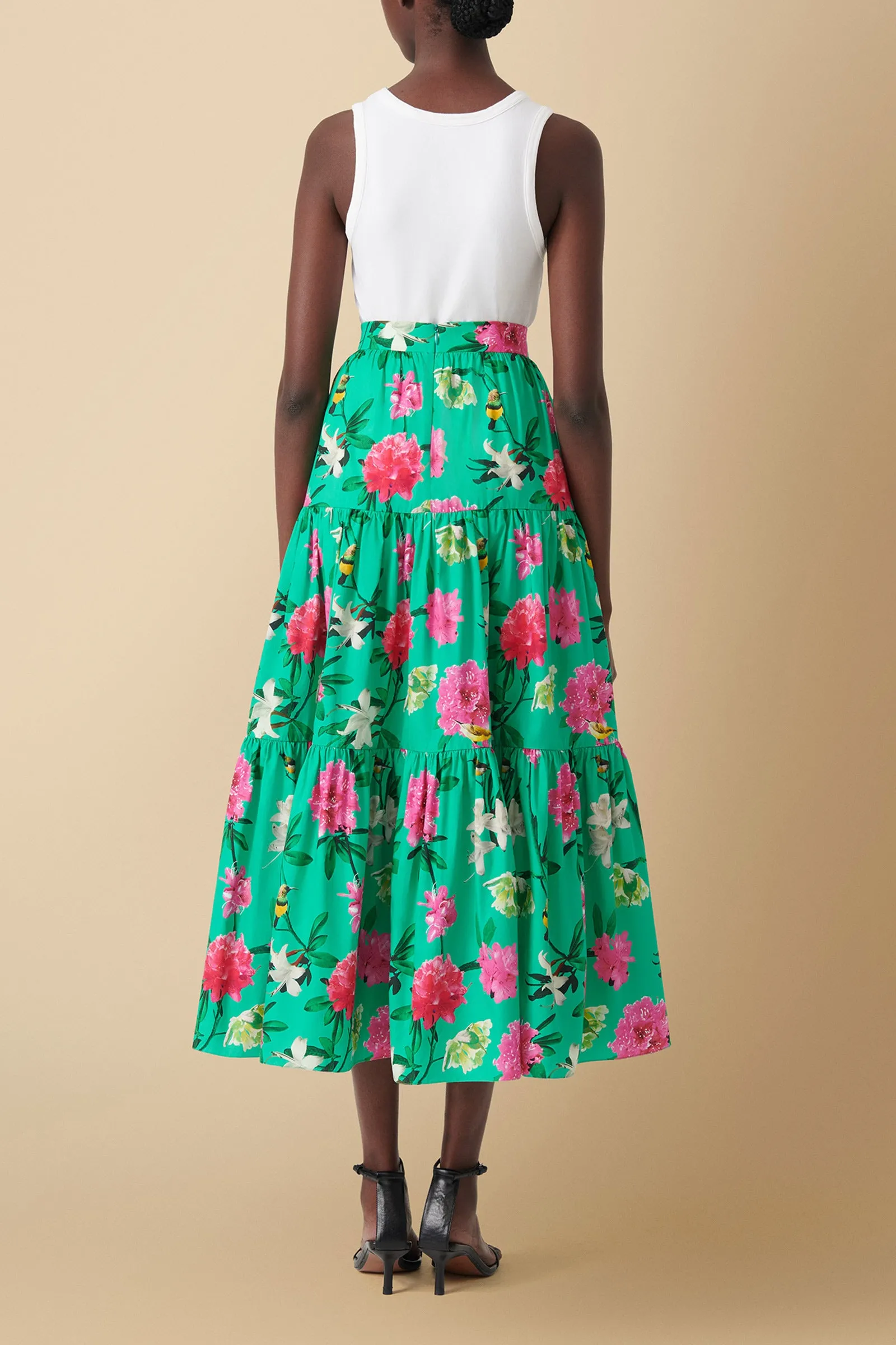 Mueni Floral-Print Tiered Midi Skirt in Cotton Poplin
