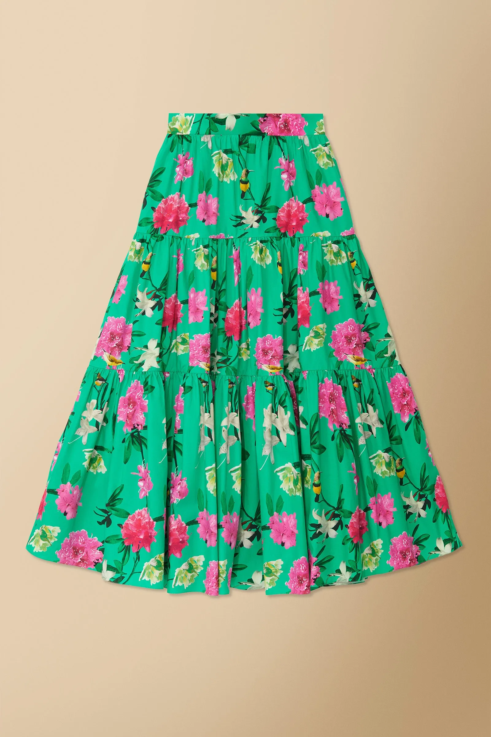 Mueni Floral-Print Tiered Midi Skirt in Cotton Poplin