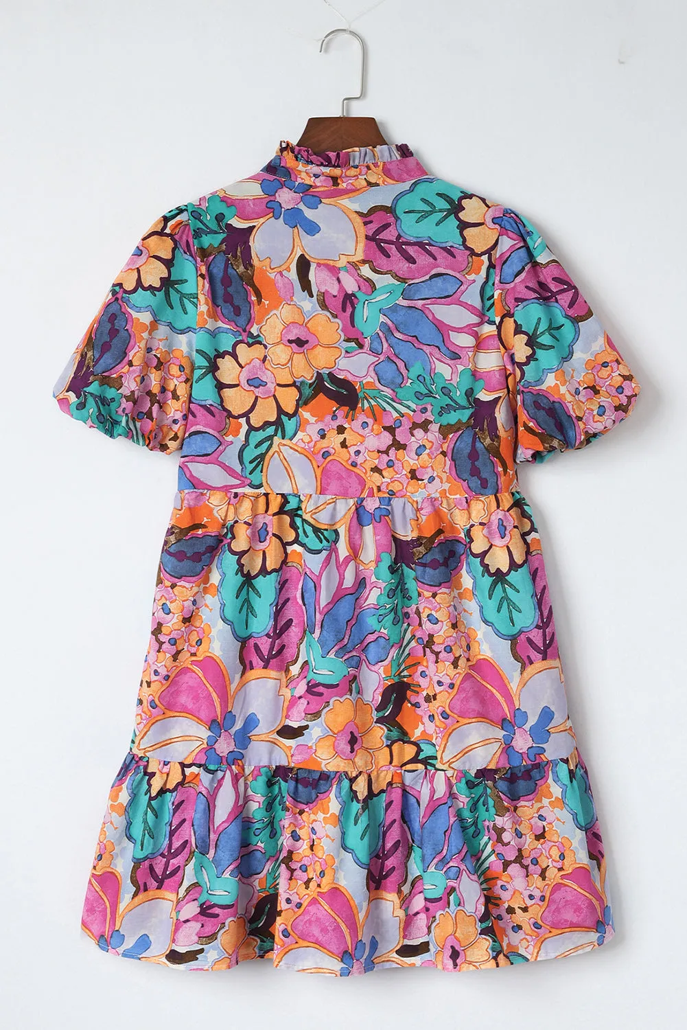 Multicolor Floral Print Flutter Sleeves Smocked Neck Blouse