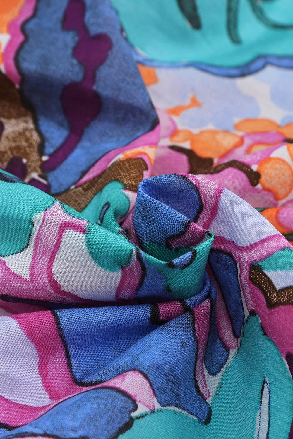 Multicolor Floral Print Flutter Sleeves Smocked Neck Blouse