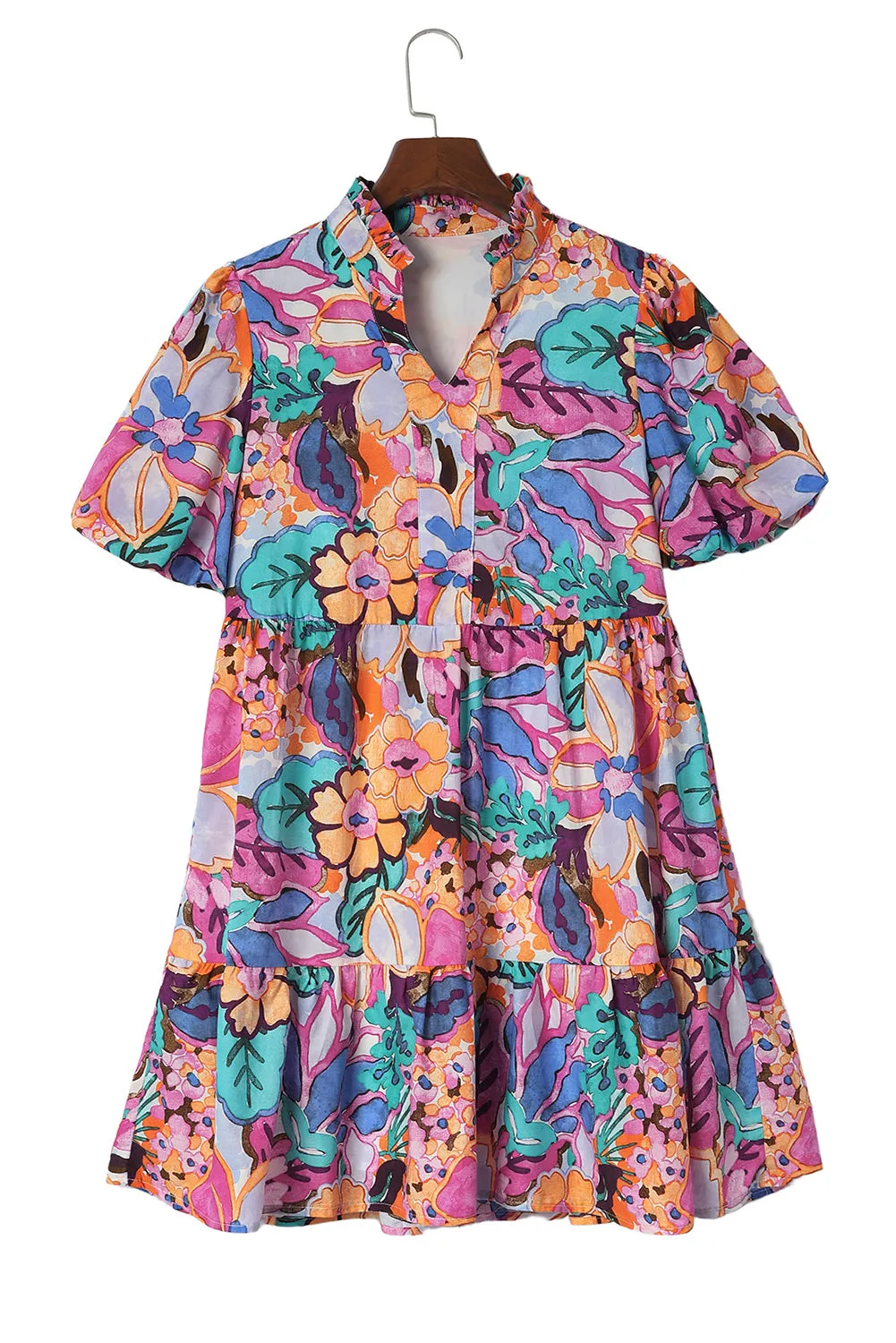Multicolor Floral Print Flutter Sleeves Smocked Neck Blouse