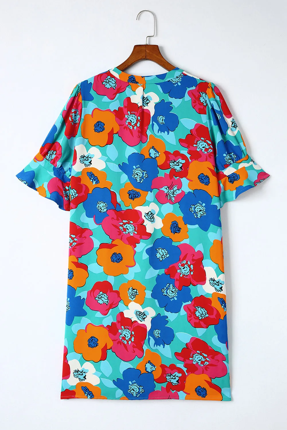 Multicolor Floral Print V Neck 3/4 Sleeve Blouse