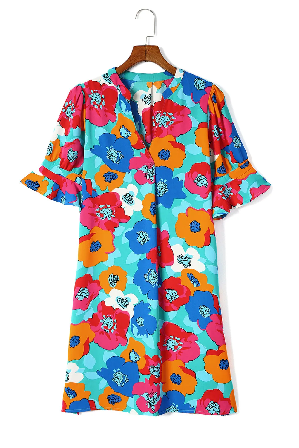 Multicolor Floral Print V Neck 3/4 Sleeve Blouse