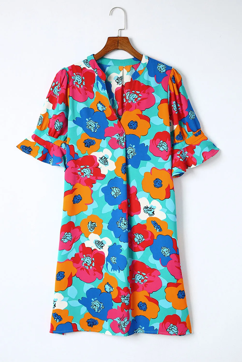 Multicolor Floral Print V Neck 3/4 Sleeve Blouse