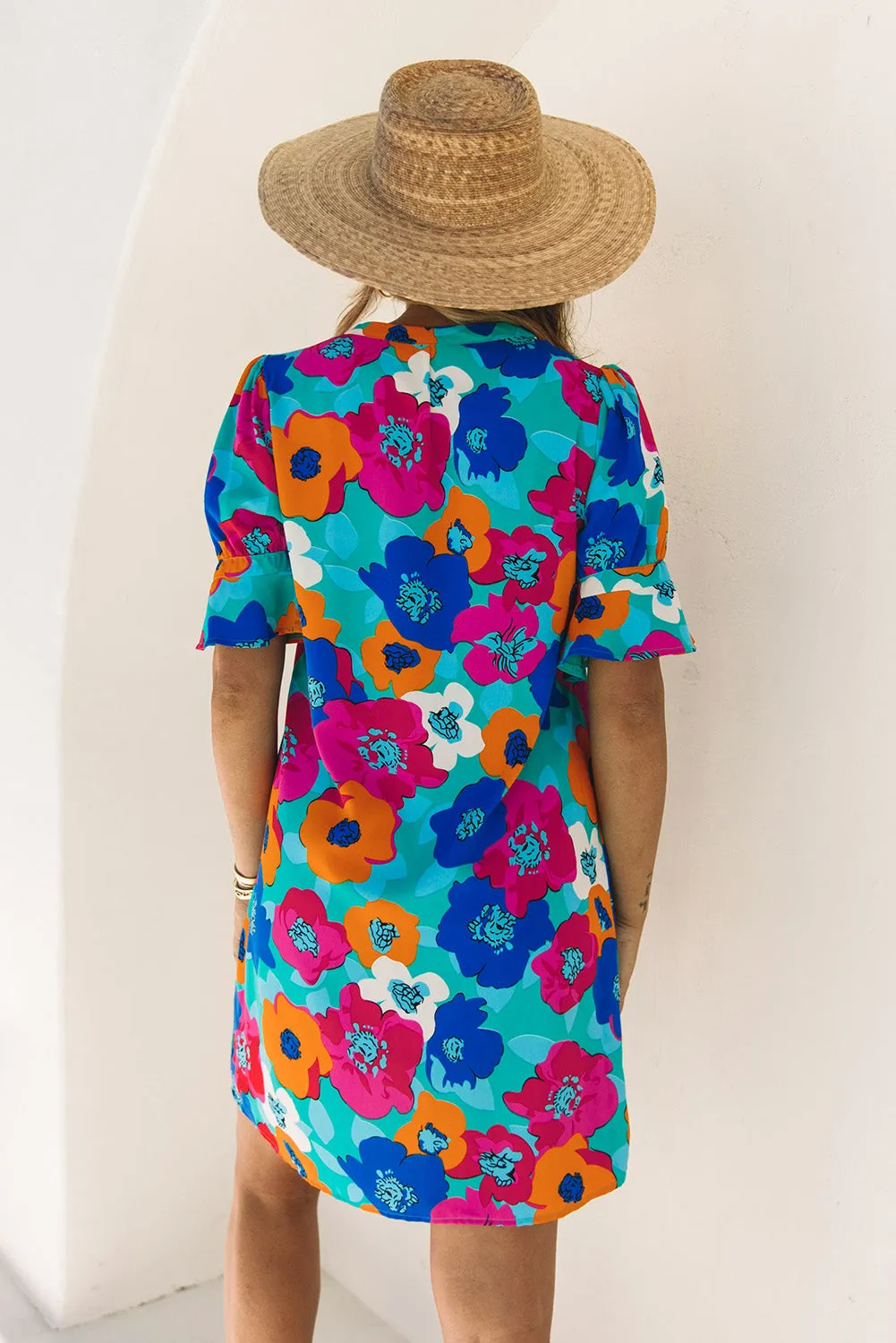 Multicolor Floral Print V Neck 3/4 Sleeve Blouse