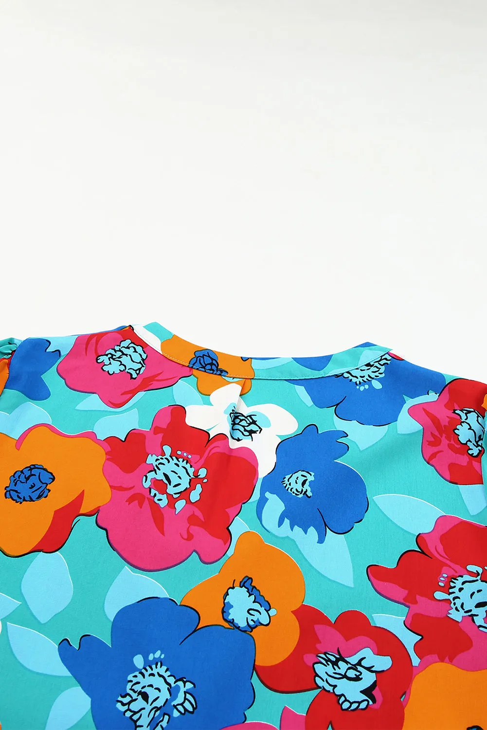 Multicolor Floral Print V Neck 3/4 Sleeve Blouse