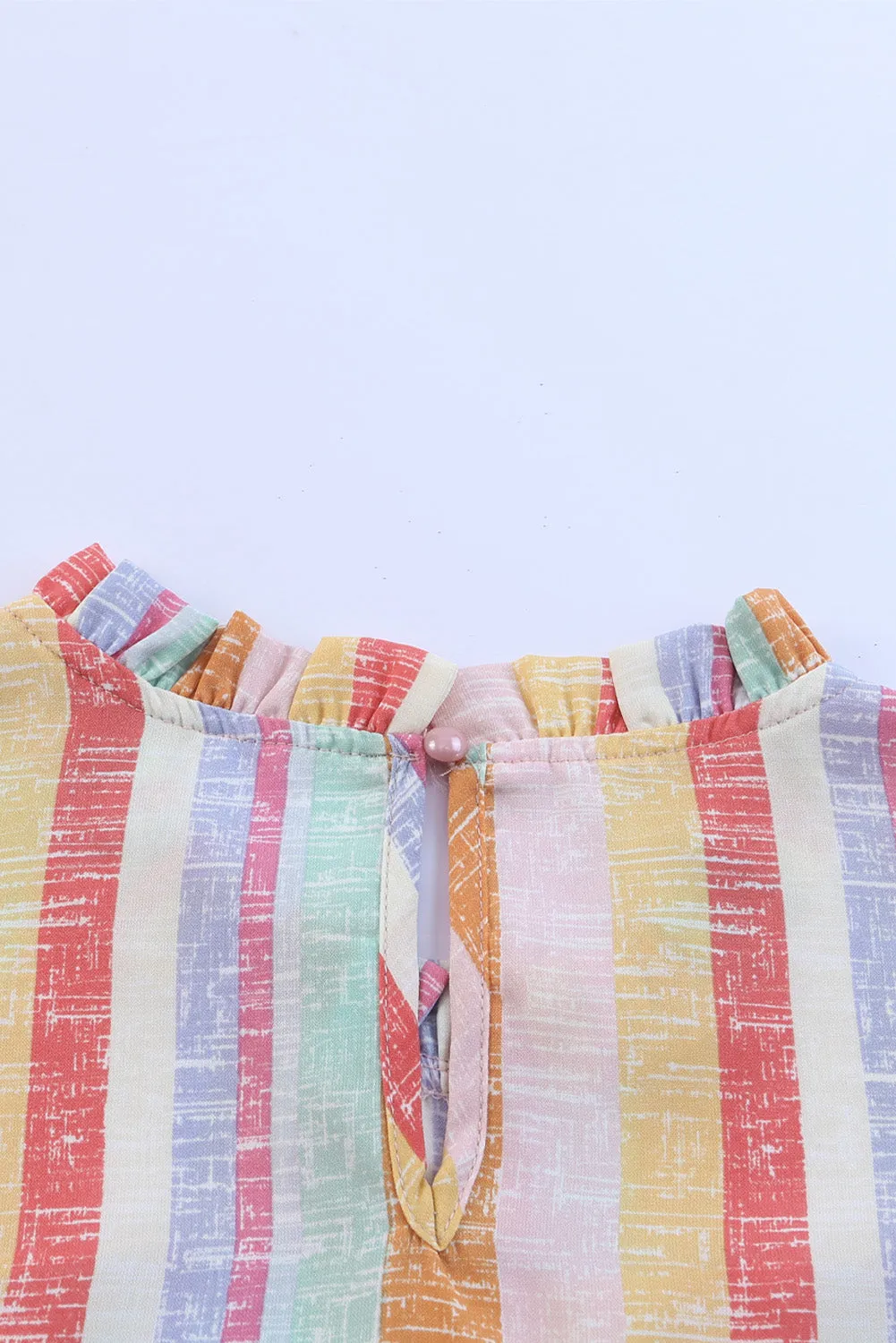 Multicolor Striped Color Block Ruffled O-neck Sleeveless Top