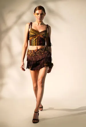 Multicolour stripe print short skirt