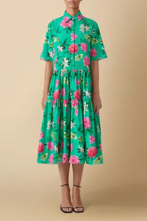 Nandi Floral-Print Tiered Midi Dress in Cotton Poplin