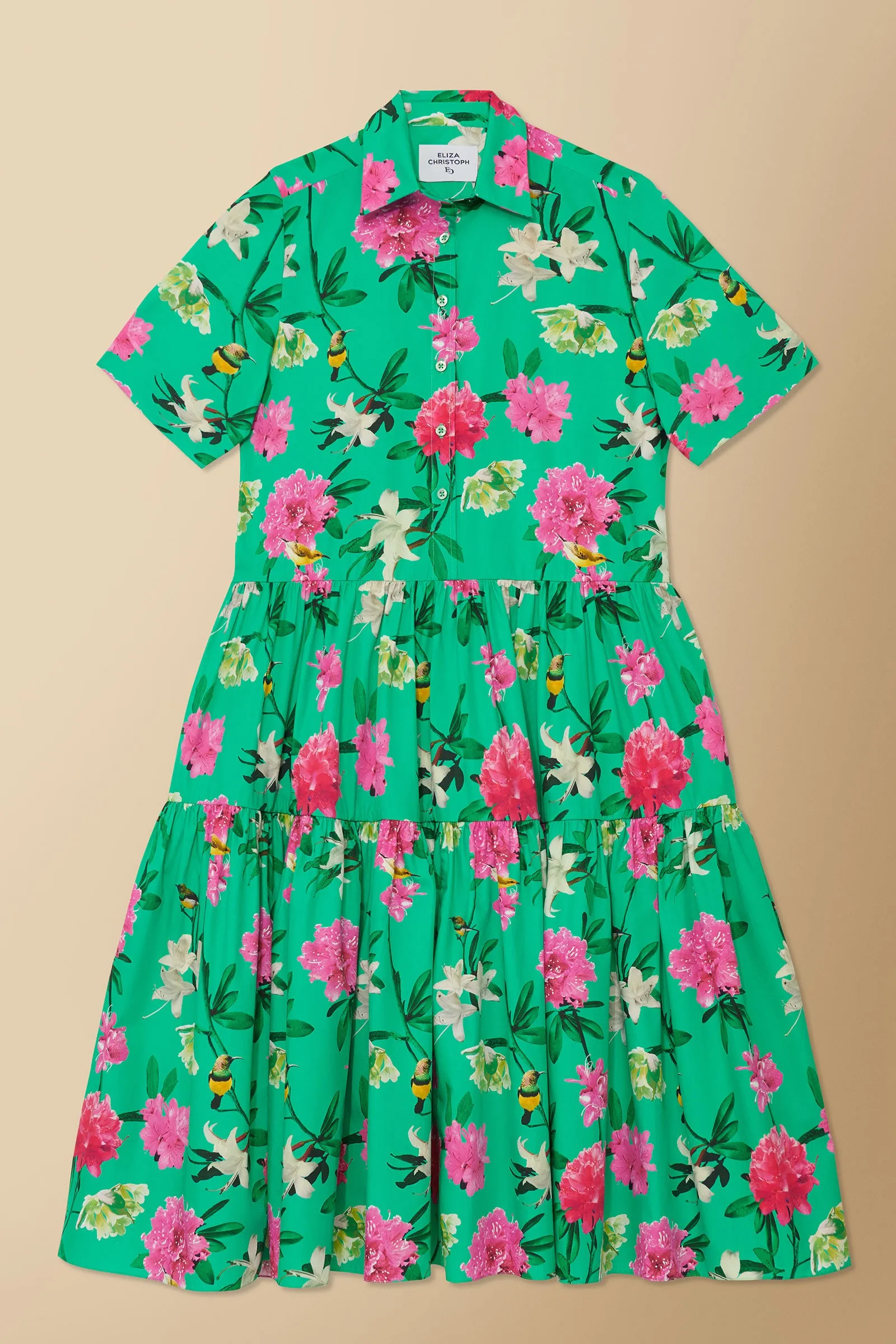 Nandi Floral-Print Tiered Midi Dress in Cotton Poplin