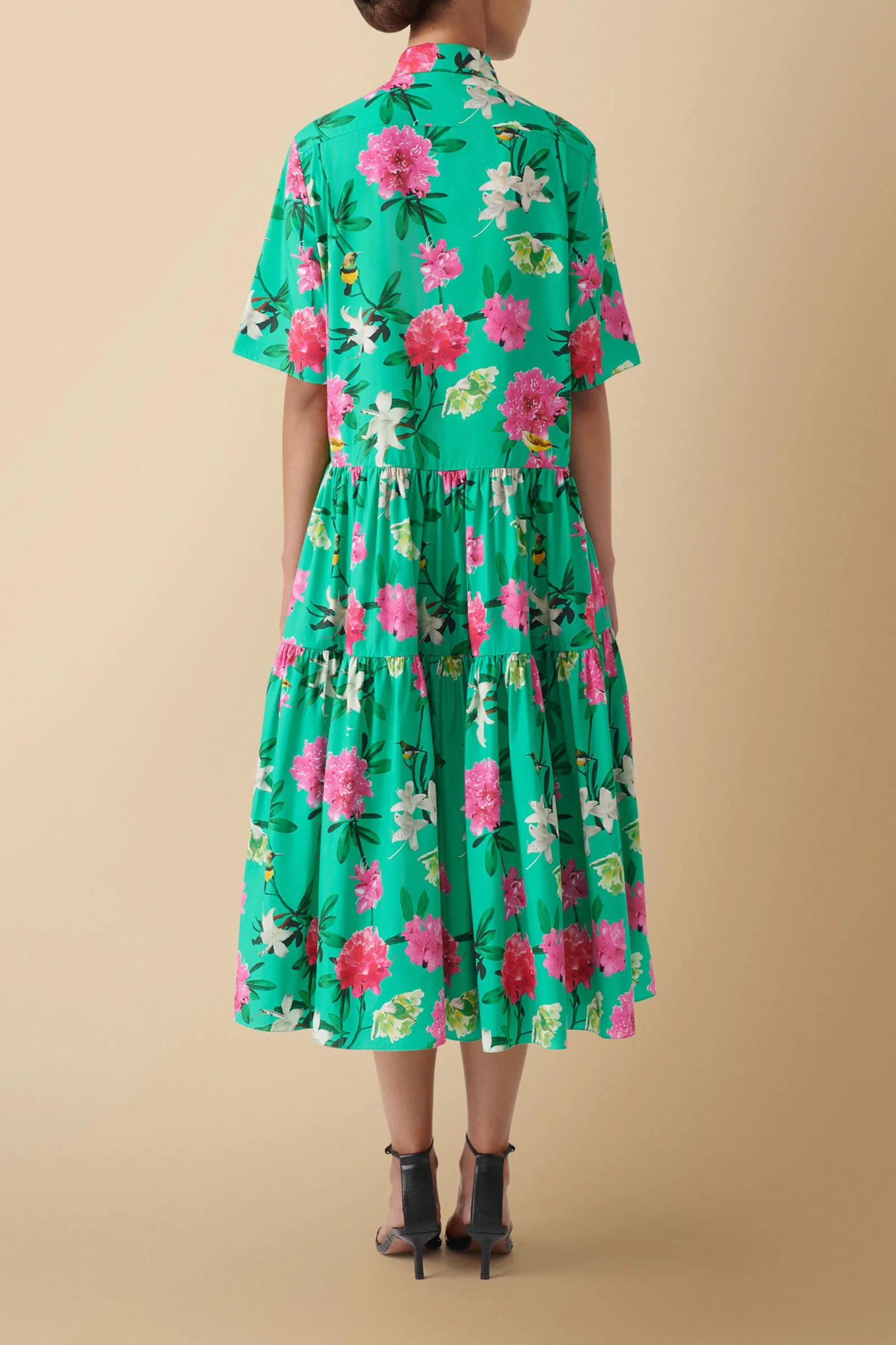 Nandi Floral-Print Tiered Midi Dress in Cotton Poplin