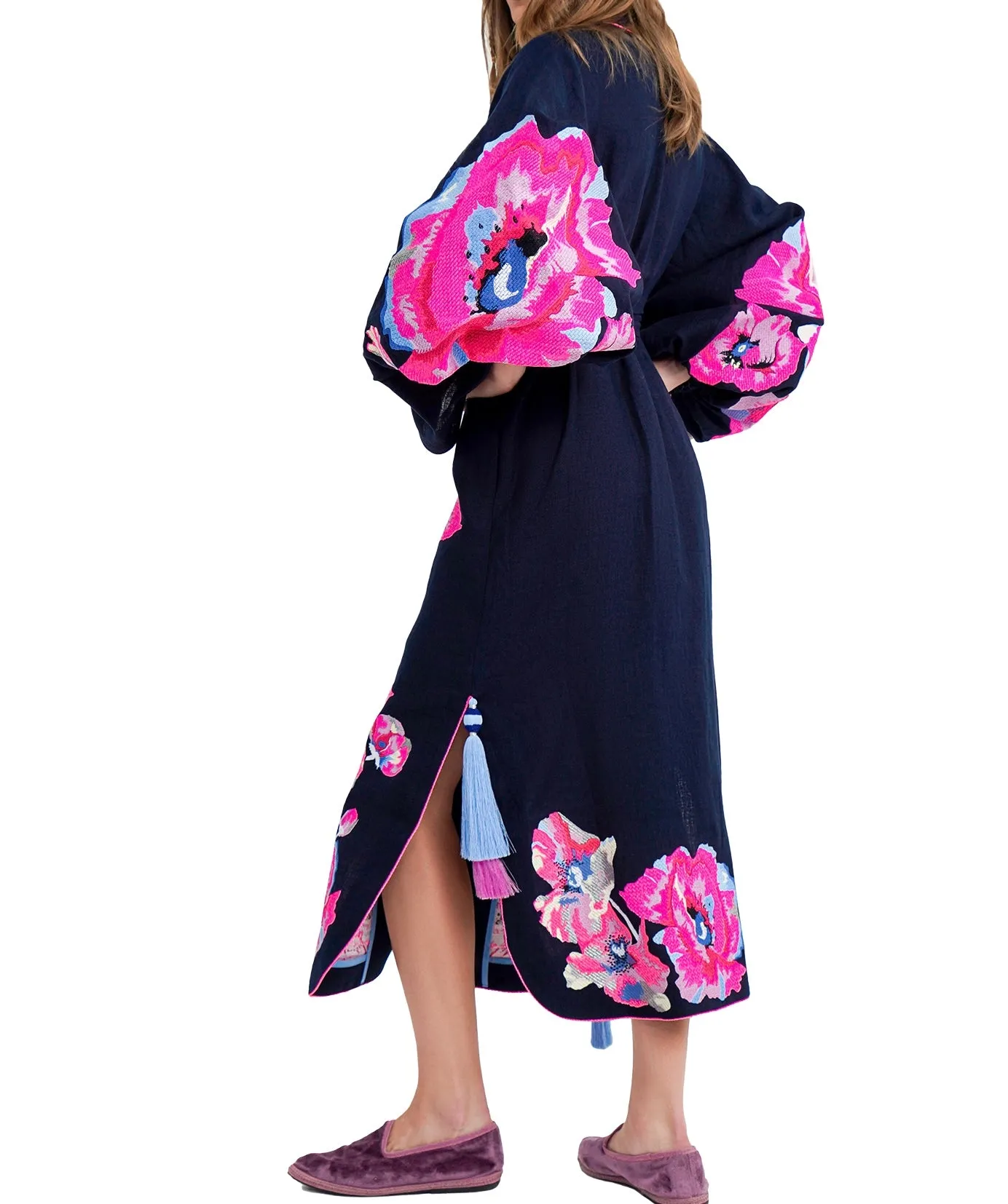 Navy blue embroidered dress