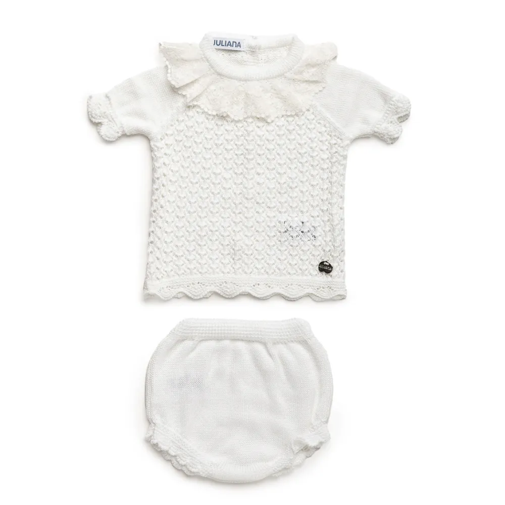 New In Juliana Girls White Knitted Jam Pant Set