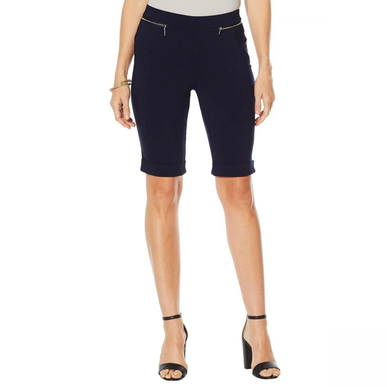 Nina Leonard Women's Plus Size Cuffed Pull On Bermuda Shorts