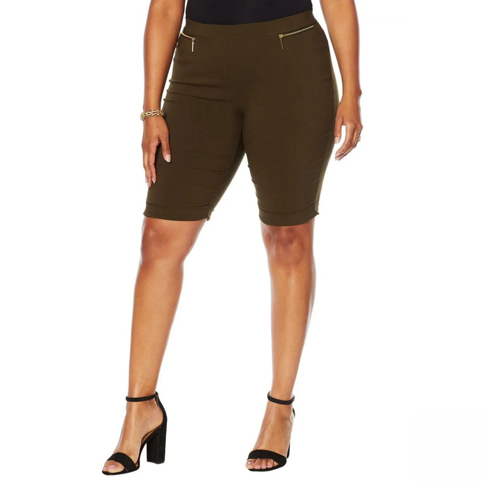 Nina Leonard Women's Plus Size Cuffed Pull On Bermuda Shorts