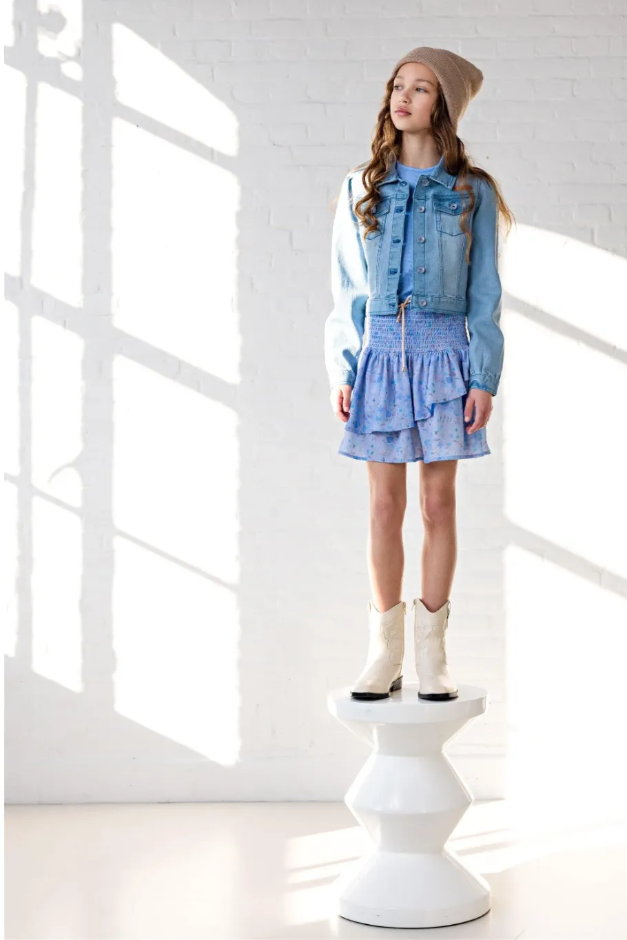 Nono Noor Skirt with Smock Waistband Provence Blue