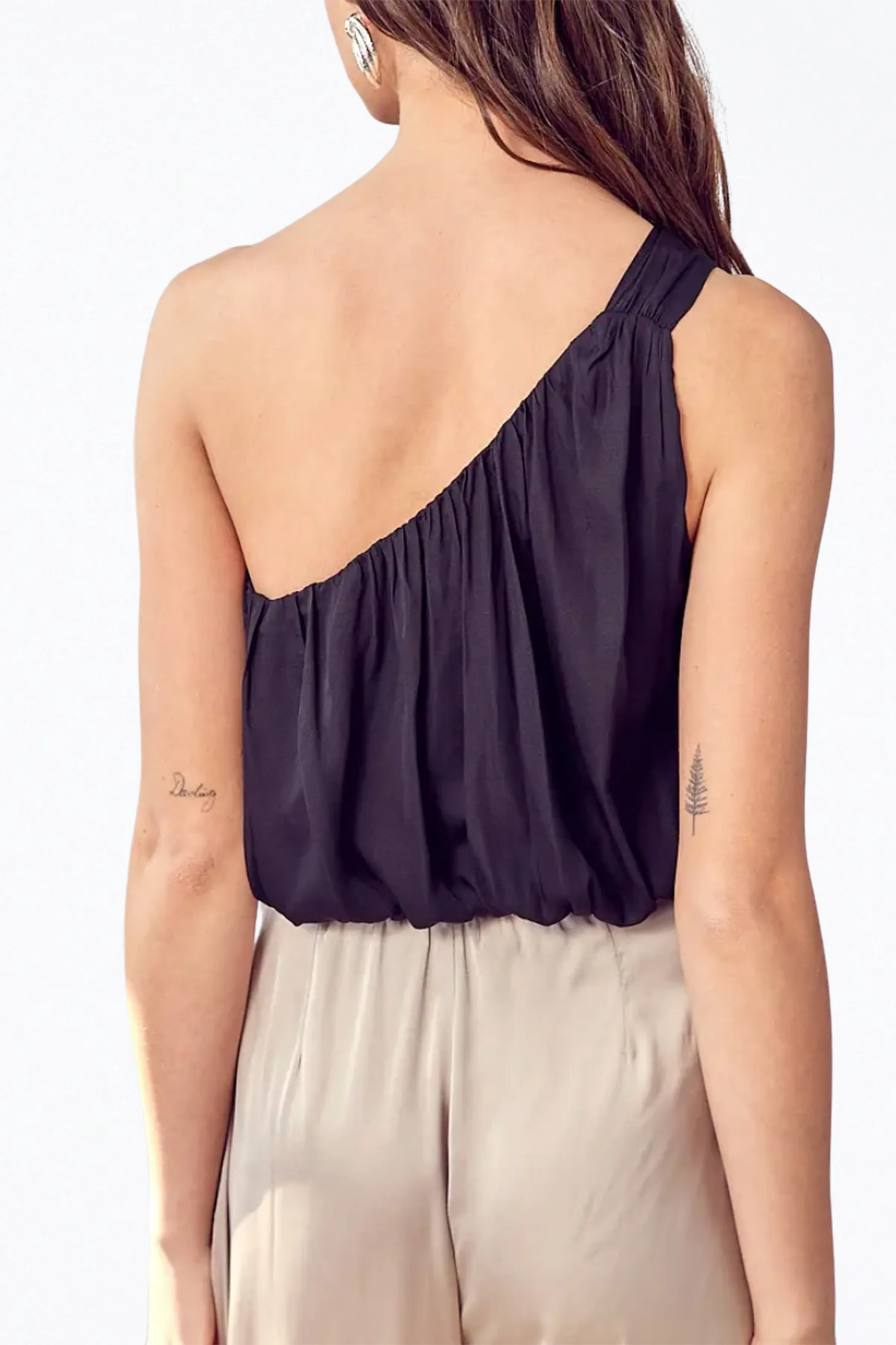 ONE-SHOULDER DRAPED SATIN TOP