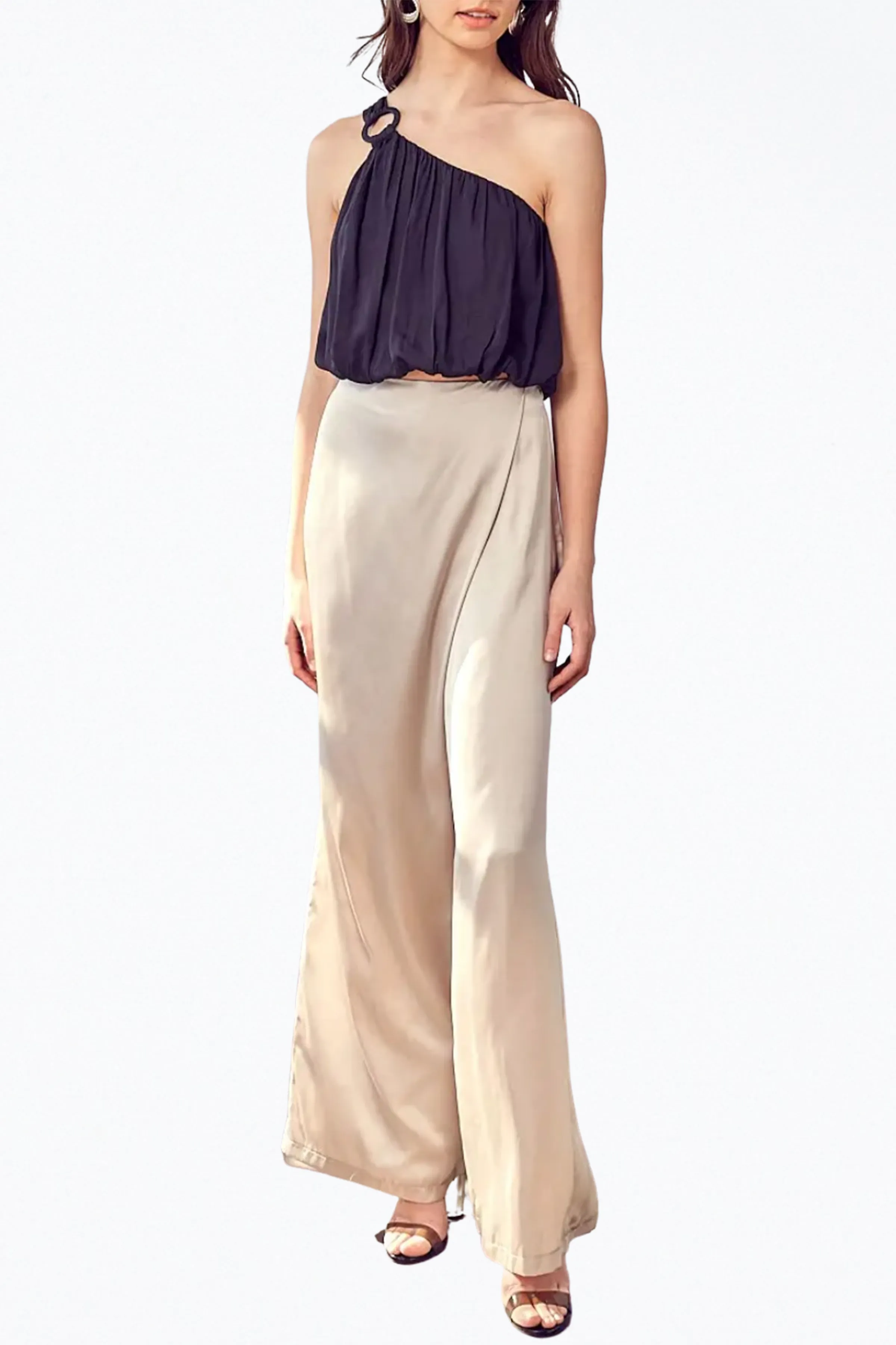 ONE-SHOULDER DRAPED SATIN TOP