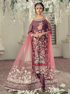 Pakistani Chiffon embroidered eid formal outfit in plum color # P2498