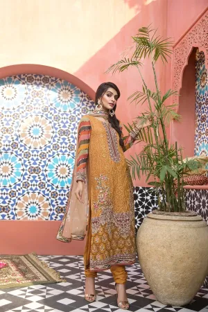 Pakistani Chiffon Embroidered Suit in Gold color #PS18