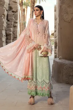 Pakistani embroidered formal eid dresses in pink and green color # E2202