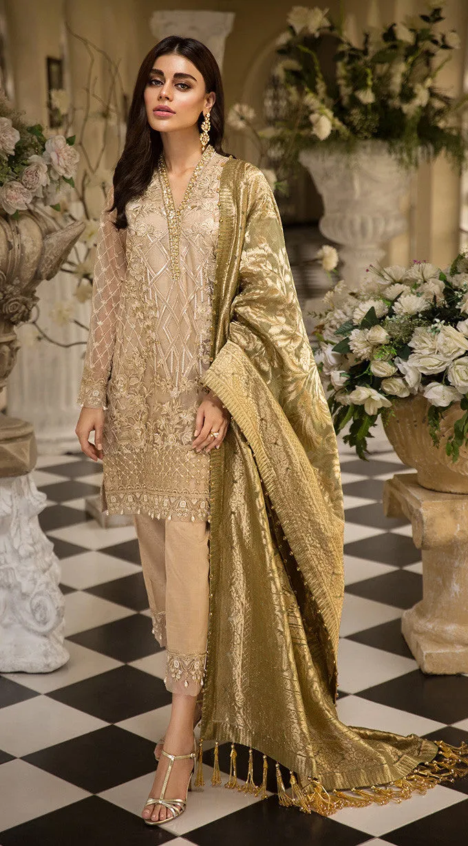 Pakistani embroidered organza dress in dark skin color # P2259