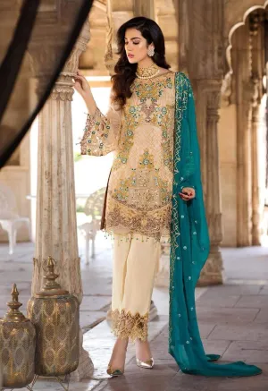 Pakistani Gold cream with bottle green Colour Chiffon Festive Wear 2019 # C1942