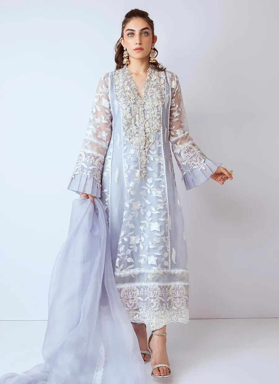 Pakistani gota embroidered dress in blue color # P2273