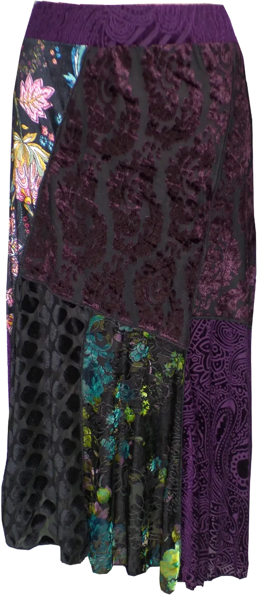 Patched Velvet Skirt