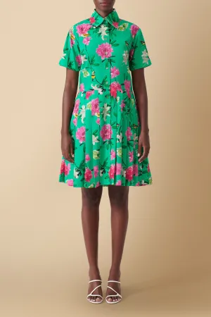 Pendo Floral Print Cotton Poplin Shirtdress in Green