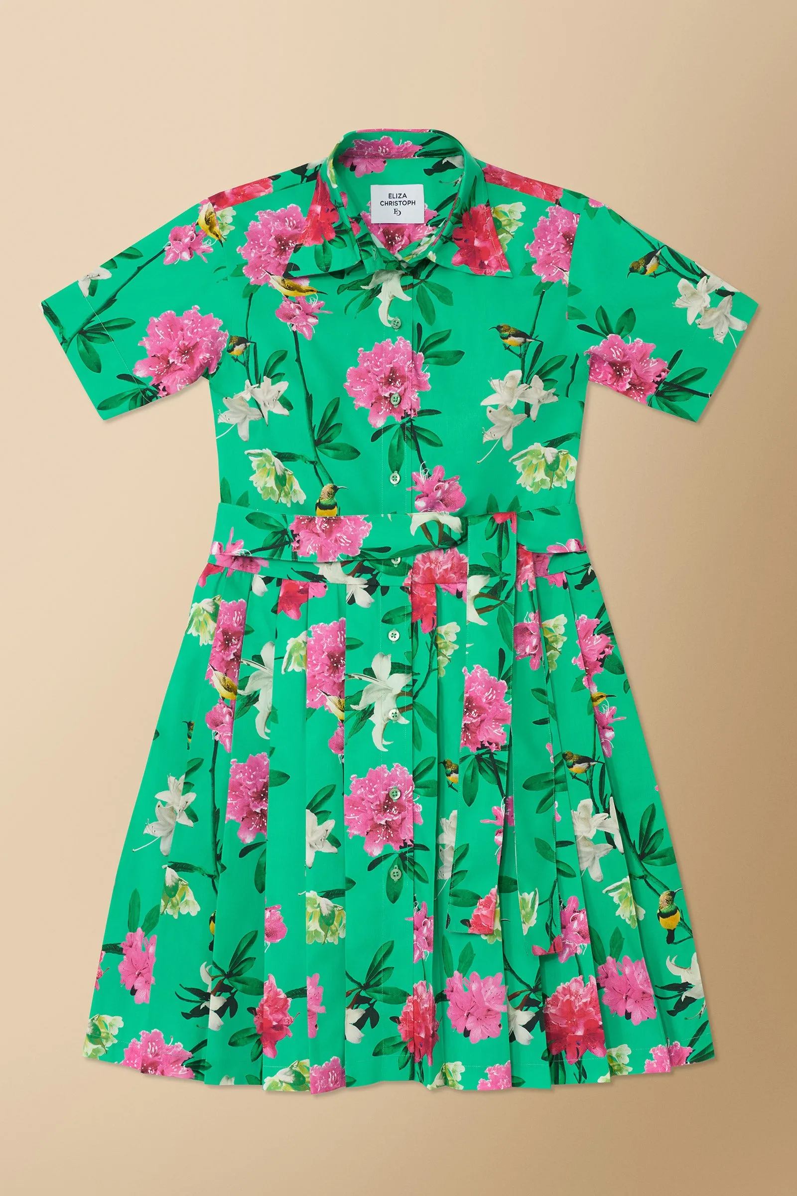 Pendo Floral Print Cotton Poplin Shirtdress in Green