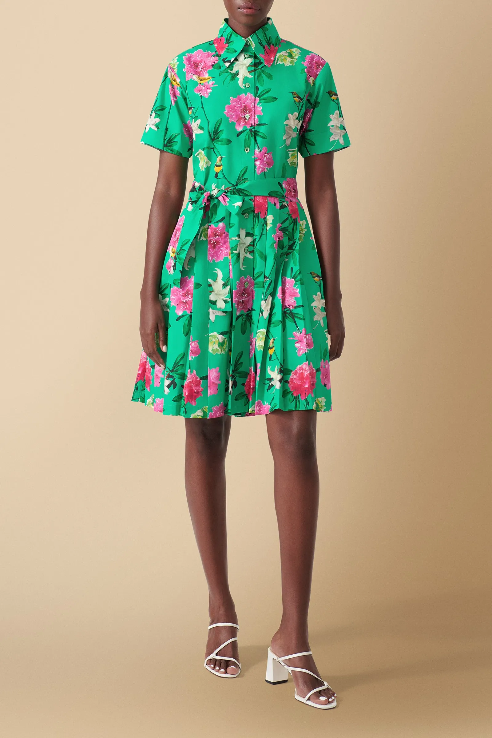 Pendo Floral Print Cotton Poplin Shirtdress in Green