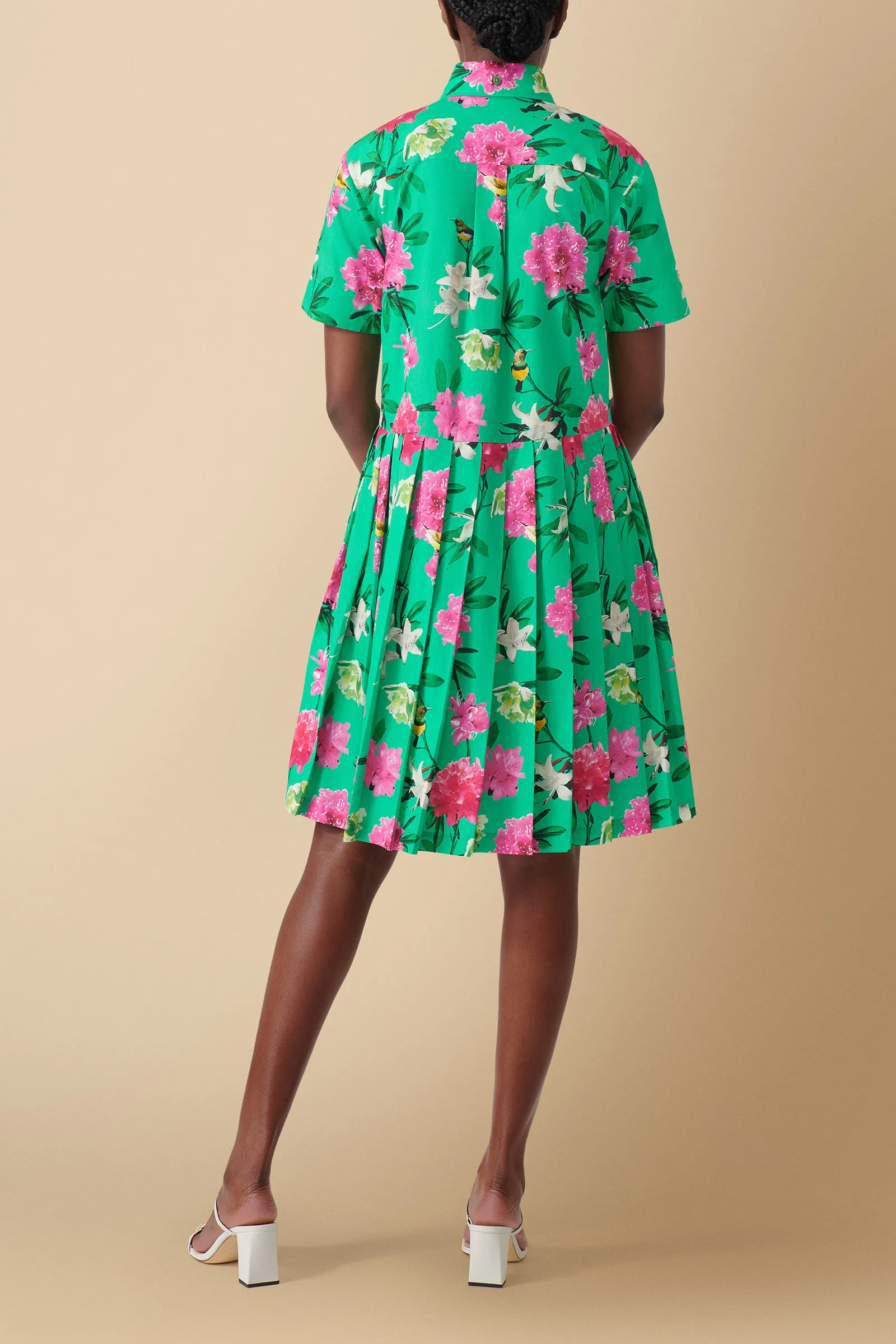 Pendo Floral Print Cotton Poplin Shirtdress in Green