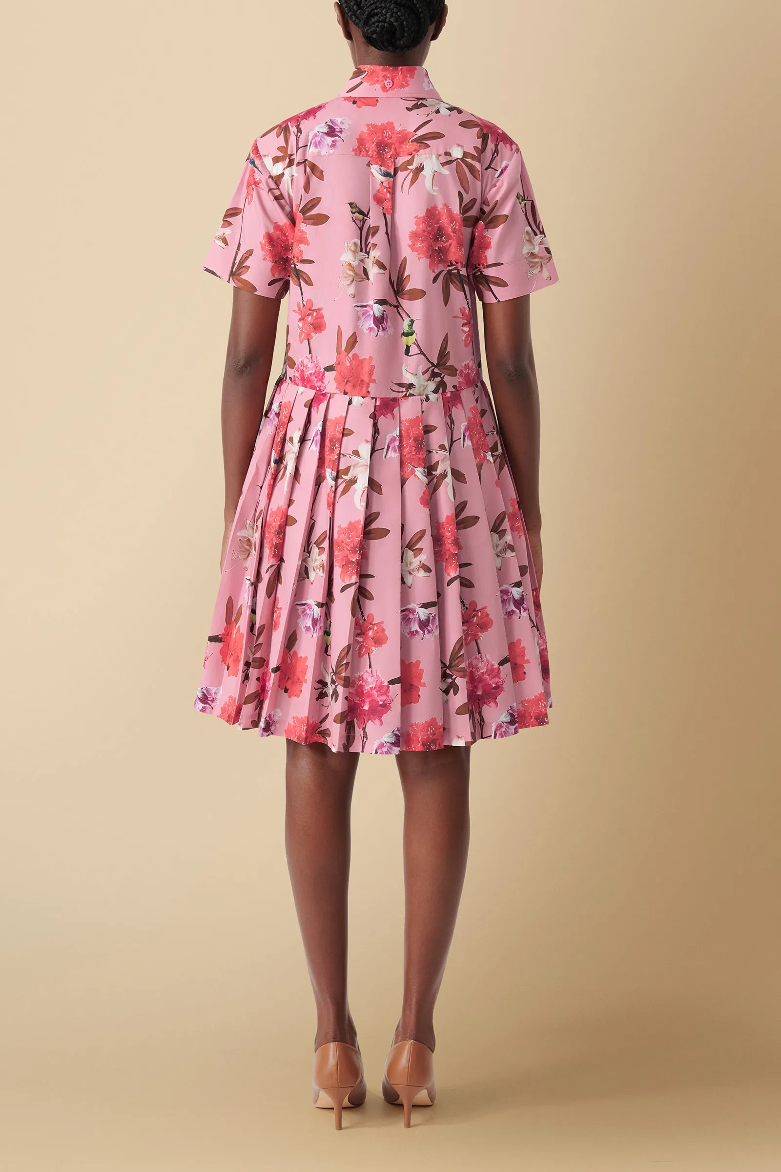 Pendo Floral Print Cotton Poplin Shirtdress in Pink