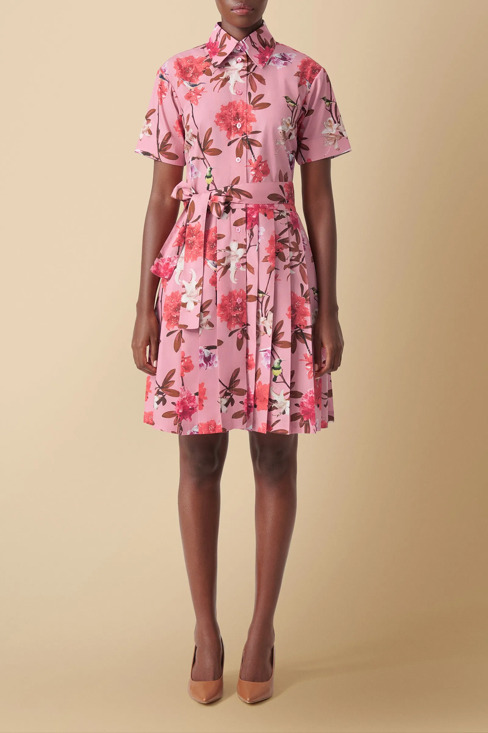 Pendo Floral Print Cotton Poplin Shirtdress in Pink