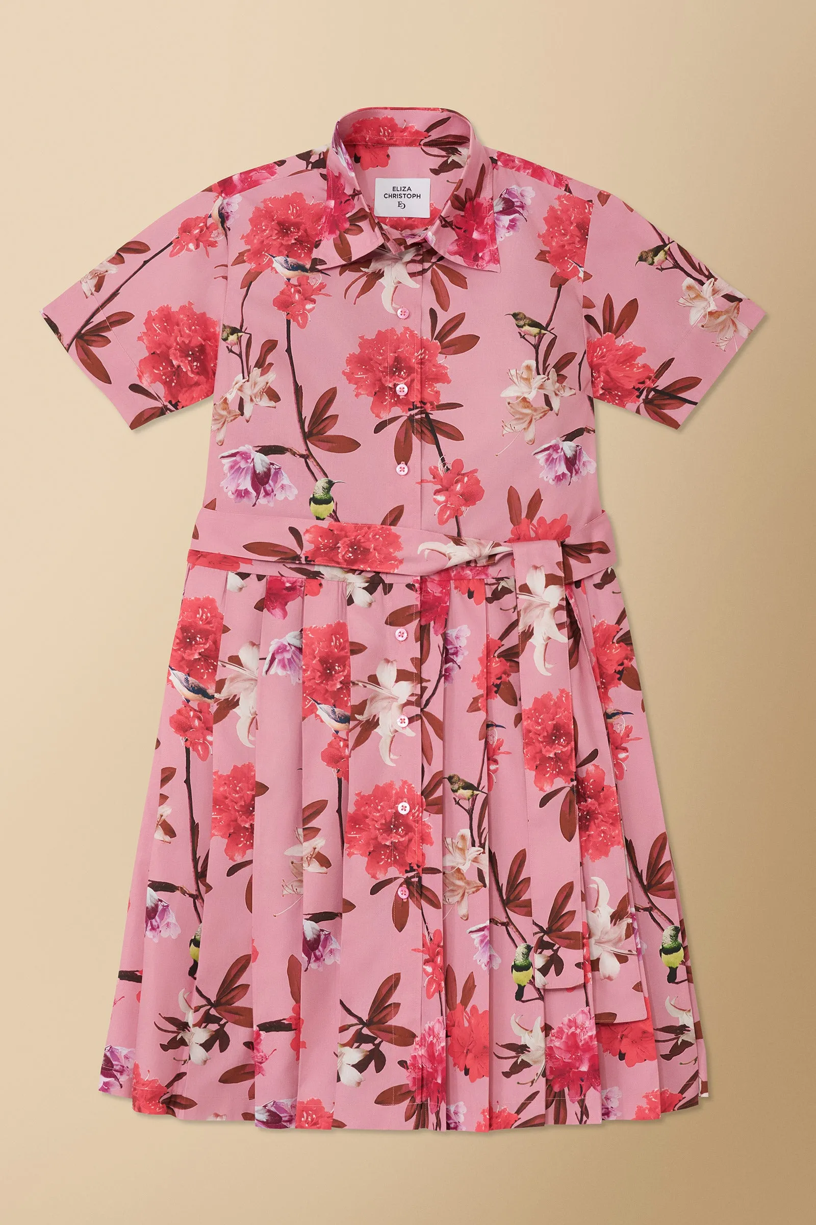 Pendo Floral Print Cotton Poplin Shirtdress in Pink
