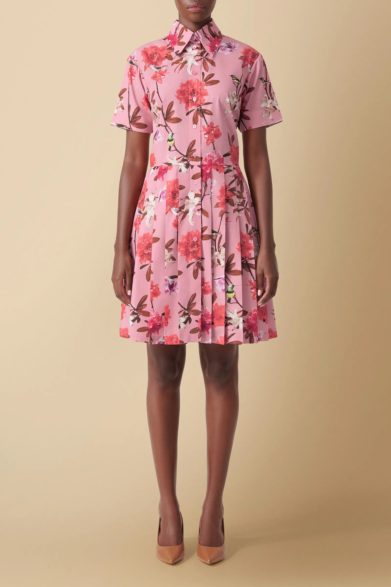 Pendo Floral Print Cotton Poplin Shirtdress in Pink