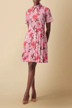 Pendo Floral Print Cotton Poplin Shirtdress in Pink