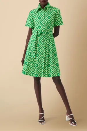 Pendo Geometric Print Cotton Poplin Shirtdress in Green
