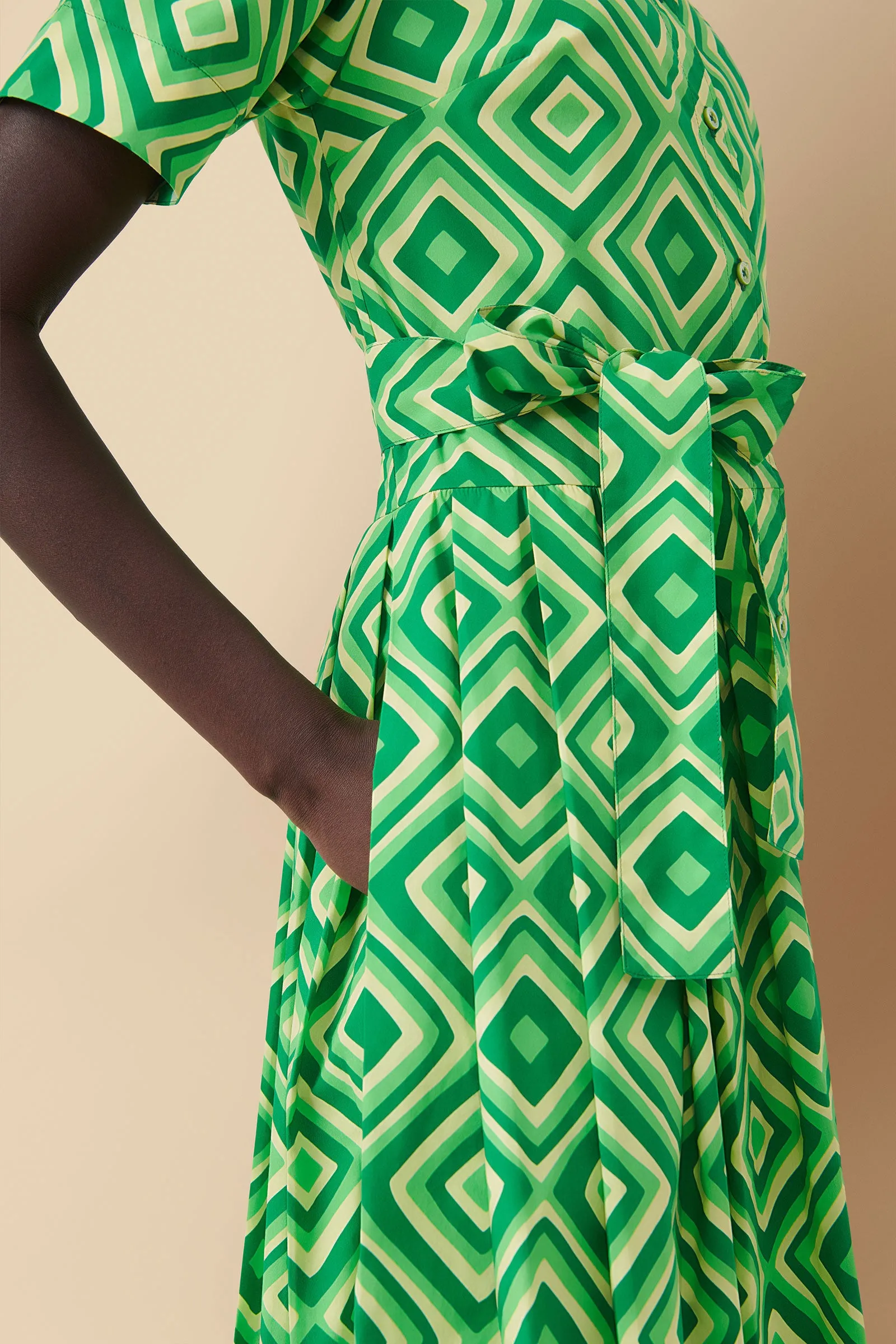 Pendo Geometric Print Cotton Poplin Shirtdress in Green