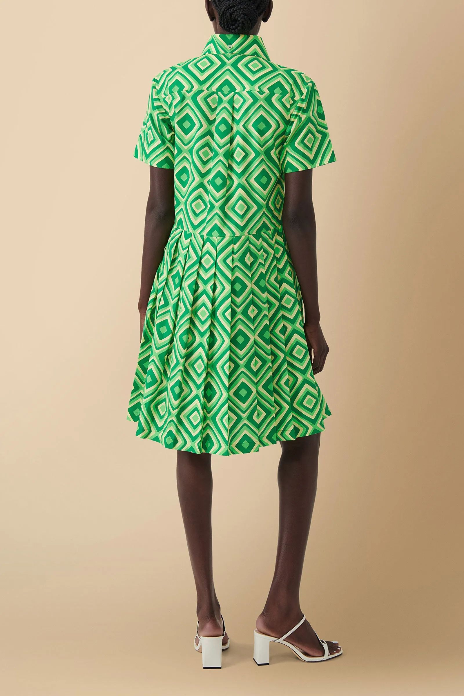 Pendo Geometric Print Cotton Poplin Shirtdress in Green