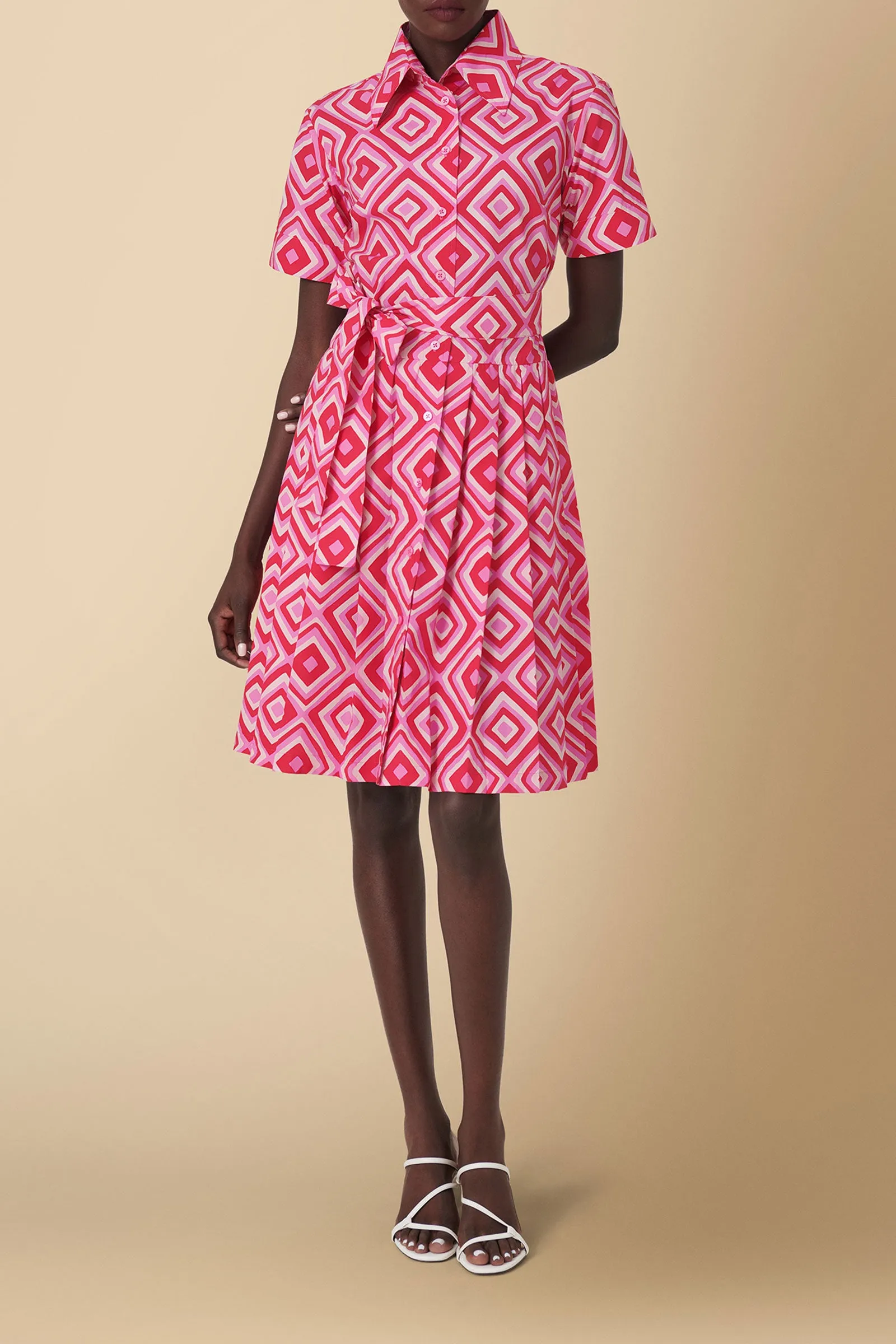 Pendo Geometric Print Cotton Poplin Shirtdress in Pink