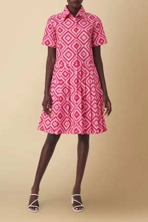 Pendo Geometric Print Cotton Poplin Shirtdress in Pink