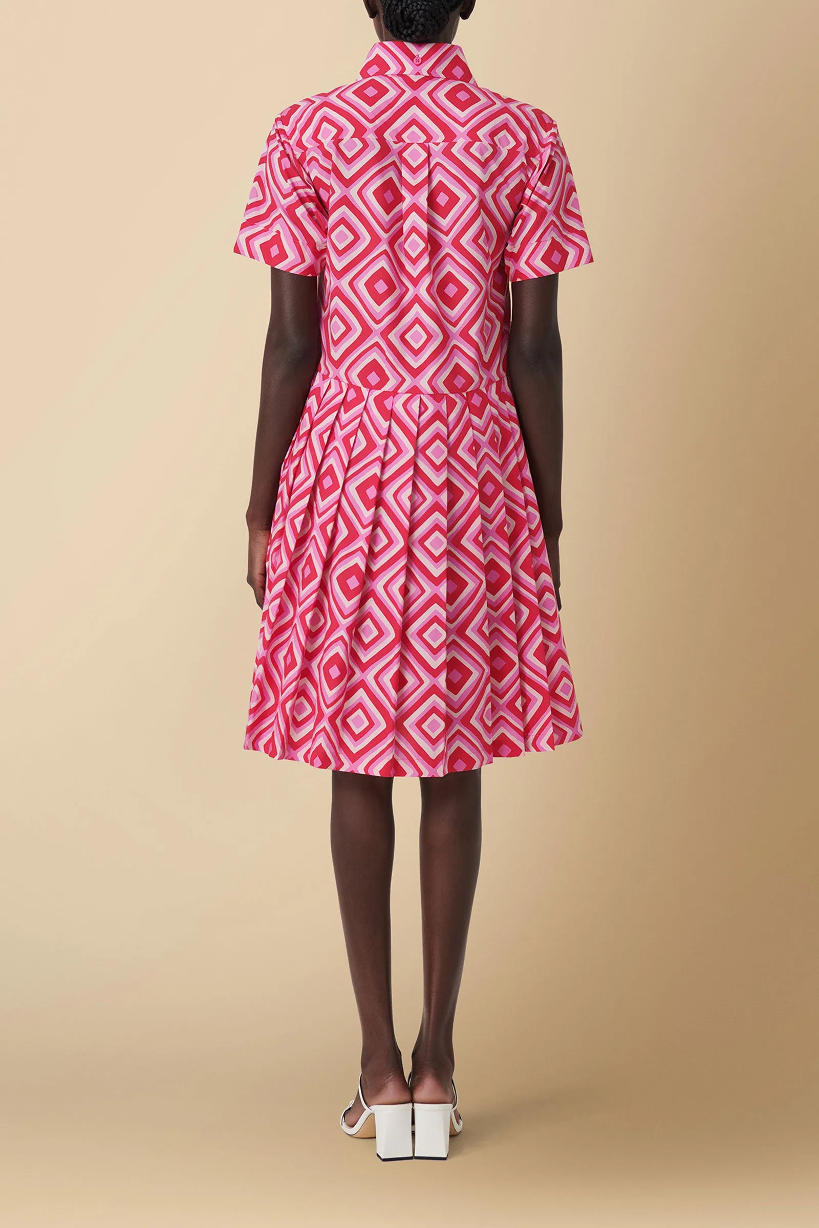 Pendo Geometric Print Cotton Poplin Shirtdress in Pink