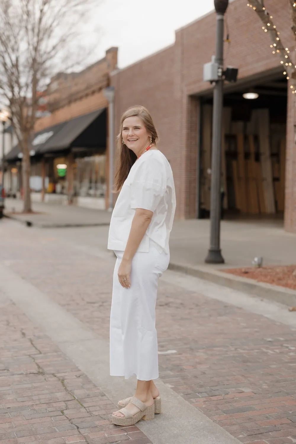 Pennie White Poplin V-Neck Blouse